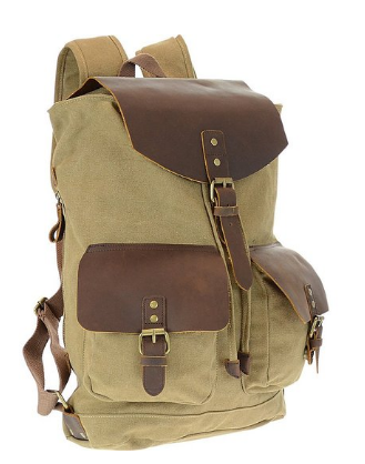R&R Leather green canvas/brown leather backpack R&R Collections Genuine Leather / Canvas Backpack – Model  main image 2